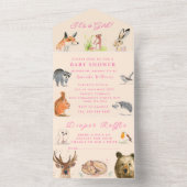 Cute Woodland Animals Het is een meisje Baby showe All In One Uitnodiging (Binnen)