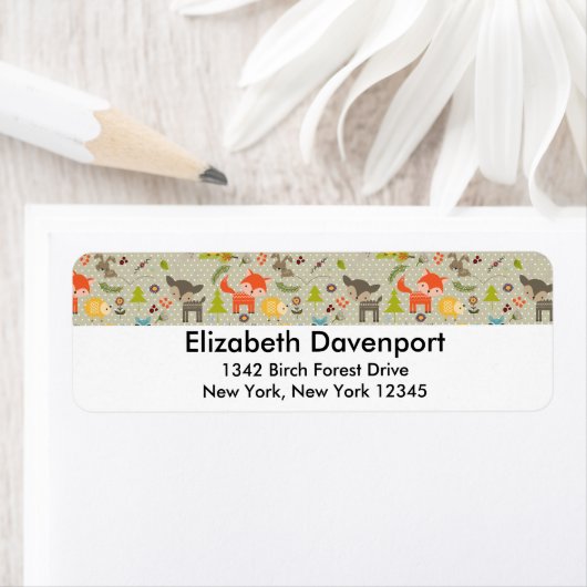 Cute Woodland Animals Illustrated Pattern Etiket (Insitu)