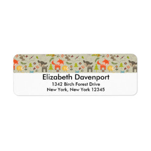 Cute Woodland Animals Illustrated Pattern Etiket