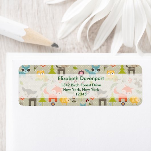 Cute Woodland Animals Illustrated Pattern Etiket (Insitu)