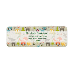 Cute Woodland Animals Illustrated Pattern Etiket