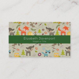 Cute Woodland Animals Illustrated Pattern Visitekaartje