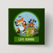 Cute Woodland Animals Love Running Race Cartoon Vierkante Button 5,1 Cm (Voorkant)