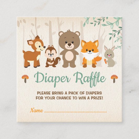 Cute Woodland Animals Neutral Baby Diaper Raffle Informatiekaartje (Voorkant)