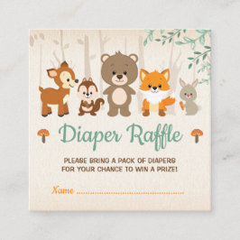 Cute Woodland Animals Neutral Baby Diaper Raffle Informatiekaartje