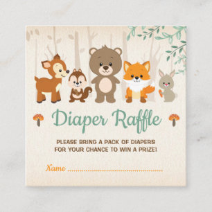 Cute Woodland Animals Neutral Baby Diaper Raffle Informatiekaartje