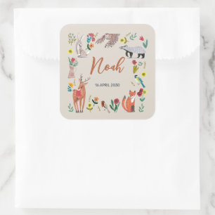 Cute Woodland Animals Neutrale Baby Shower Vierkante Sticker