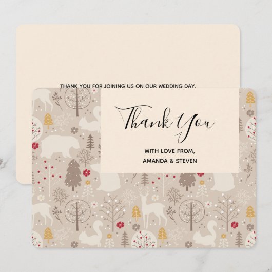 Cute Woodland Animals Nordic Pattern Bedankkaart (Voorkant / Achterkant)