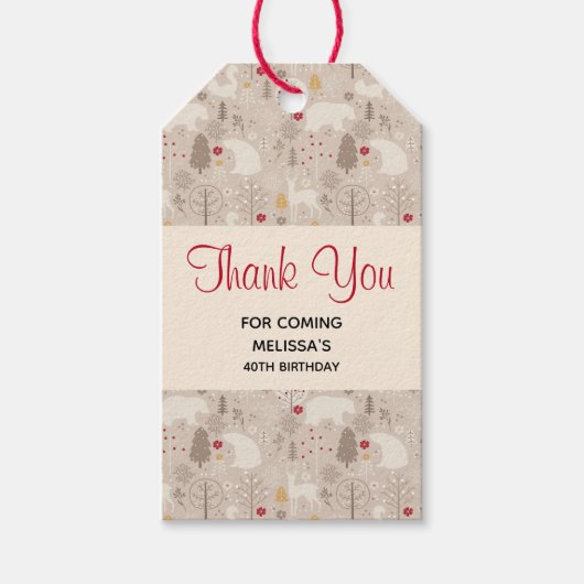Cute Woodland Animals Nordic Pattern Birthday Cadeaulabel (Voorkant)