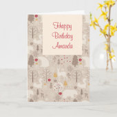 Cute Woodland Animals Nordic Pattern Birthday Kaart (Gele Bloem)