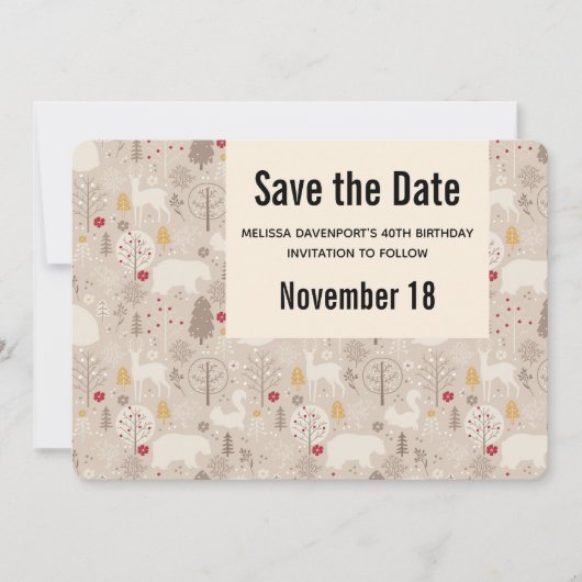 Cute Woodland Animals Nordic Pattern Birthday Save The Date (Voorkant)