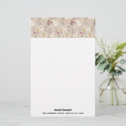 Cute Woodland Animals Nordic Pattern Briefpapier (Staand voorkant)
