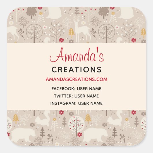 Cute Woodland Animals Nordic Pattern Business Vierkante Sticker (Voorkant)