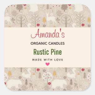 Cute Woodland Animals Nordic Pattern Candle Vierkante Sticker