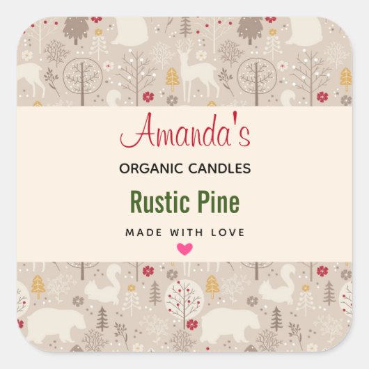 Cute Woodland Animals Nordic Pattern Candle Vierkante Sticker (Voorkant)