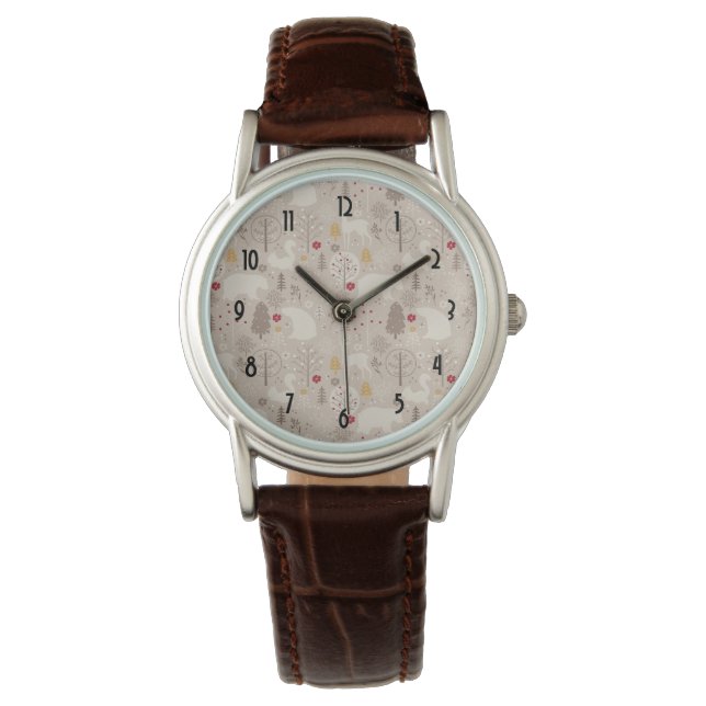 Cute Woodland Animals Nordic Pattern Horloge (Voorkant)