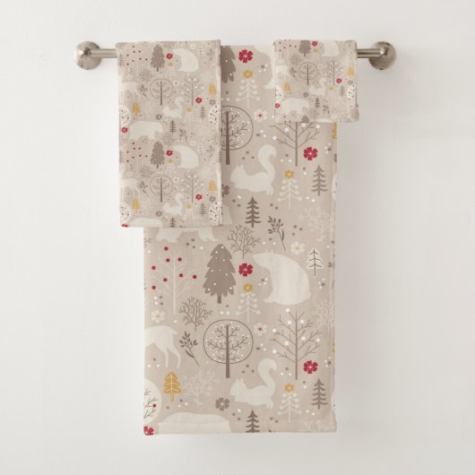 Cute Woodland Animals Nordic Pattern Kerstmis Bad Handdoek (Insitu)