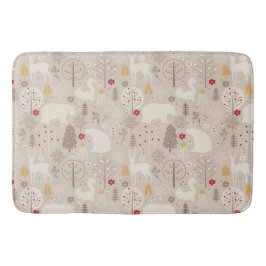 Cute Woodland Animals Nordic Pattern Kerstmis Badmat