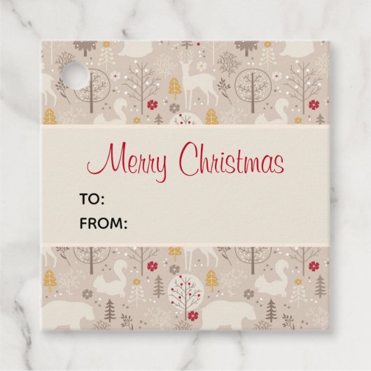 Cute Woodland Animals Nordic Pattern Kerstmis Bedankjes Labels (Voorkant)