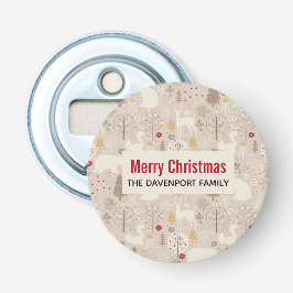 Cute Woodland Animals Nordic Pattern Kerstmis Button Flesopener