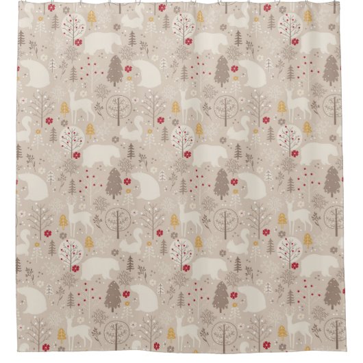 Cute Woodland Animals Nordic Pattern Kerstmis Douchegordijn (Voorkant)