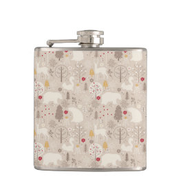 Cute Woodland Animals Nordic Pattern Kerstmis Heupfles