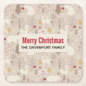 Cute Woodland Animals Nordic Pattern Kerstmis Kartonnen Onderzetters (Voorkant)