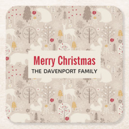 Cute Woodland Animals Nordic Pattern Kerstmis Kartonnen Onderzetters