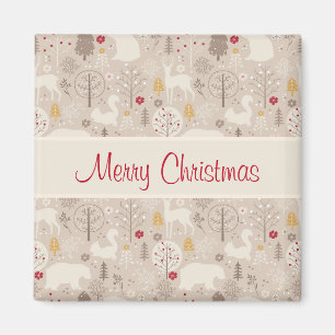 Cute Woodland Animals Nordic Pattern Kerstmis Magneet
