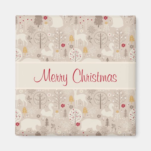 Cute Woodland Animals Nordic Pattern Kerstmis Magneet (Voorkant)