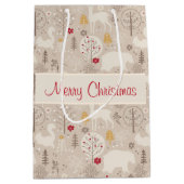 Cute Woodland Animals Nordic Pattern Kerstmis Medium Cadeauzakje (Voorkant)