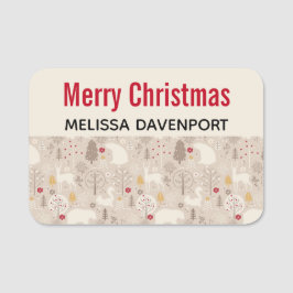 Cute Woodland Animals Nordic Pattern Kerstmis Naamplaatje