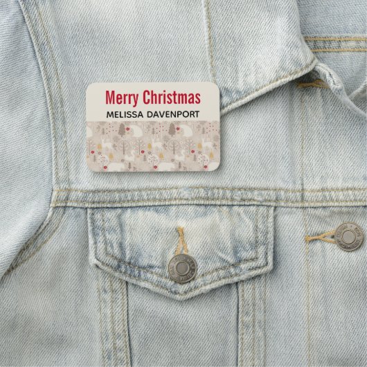 Cute Woodland Animals Nordic Pattern Kerstmis Naamplaatje (In situ)