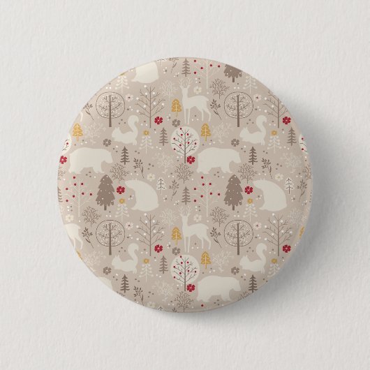 Cute Woodland Animals Nordic Pattern Kerstmis Ronde Button 5,7 Cm (Voorkant)