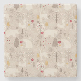 Cute Woodland Animals Nordic Pattern Kerstmis Stenen Onderzetter