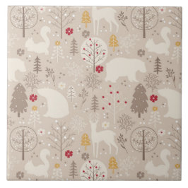 Cute Woodland Animals Nordic Pattern Kerstmis Tegeltje