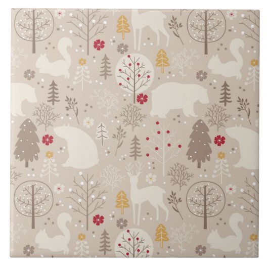 Cute Woodland Animals Nordic Pattern Kerstmis Tegeltje (Voorkant)