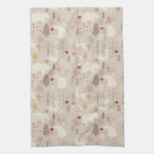 Cute Woodland Animals Nordic Pattern Kerstmis Theedoek