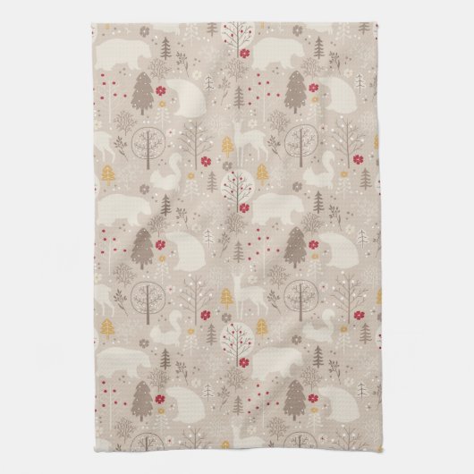 Cute Woodland Animals Nordic Pattern Kerstmis Theedoek (Verticaal)