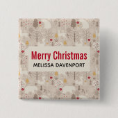 Cute Woodland Animals Nordic Pattern Kerstmis Vierkante Button 5,1 Cm (Voorkant)