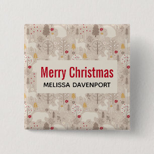 Cute Woodland Animals Nordic Pattern Kerstmis Vierkante Button 5,1 Cm