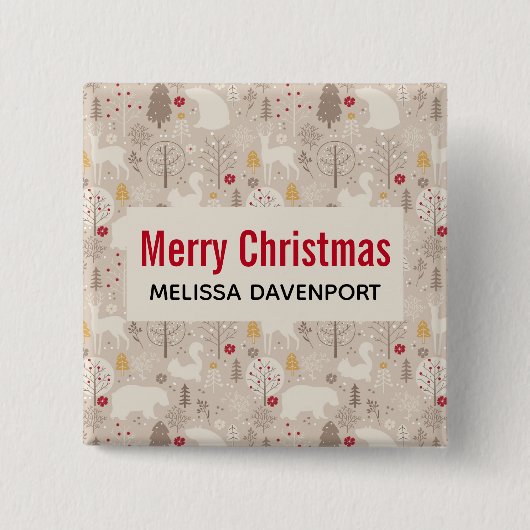 Cute Woodland Animals Nordic Pattern Kerstmis Vierkante Button 5,1 Cm (Voorkant)