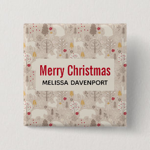 Cute Woodland Animals Nordic Pattern Kerstmis Vierkante Button 5,1 Cm