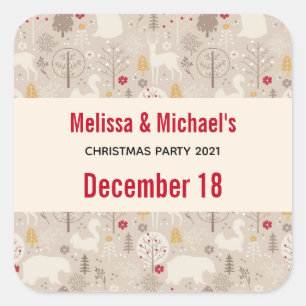 Cute Woodland Animals Nordic Pattern Kerstmis Vierkante Sticker