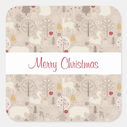 Cute Woodland Animals Nordic Pattern Kerstmis Vierkante Sticker (Voorkant)
