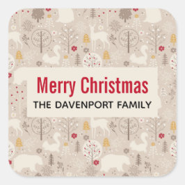 Cute Woodland Animals Nordic Pattern Kerstmis Vierkante Sticker