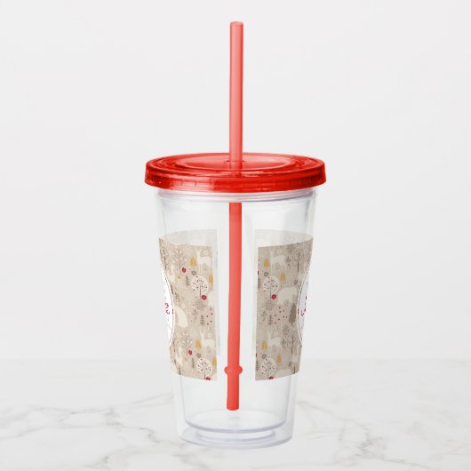 Cute Woodland Animals Nordic Pattern Monogram Acryl Drinkbeker (Rechts)