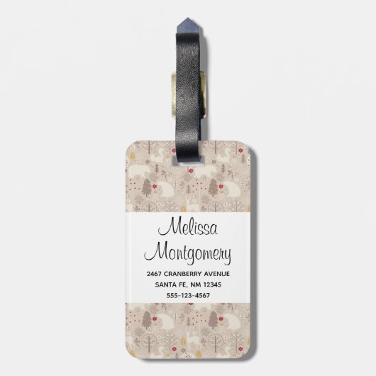 Cute Woodland Animals Nordic Pattern Monogram Bagagelabel (Achterkant verticaal)