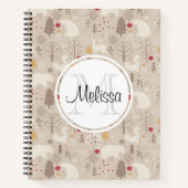 Cute Woodland Animals Nordic Pattern Monogram Notitieboek (Voorkant)