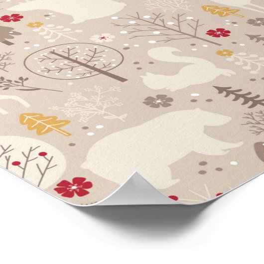 Cute Woodland Animals Nordic Pattern Poster (Hoek)
